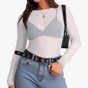 Amazon mesh White Long Sleeve Tee